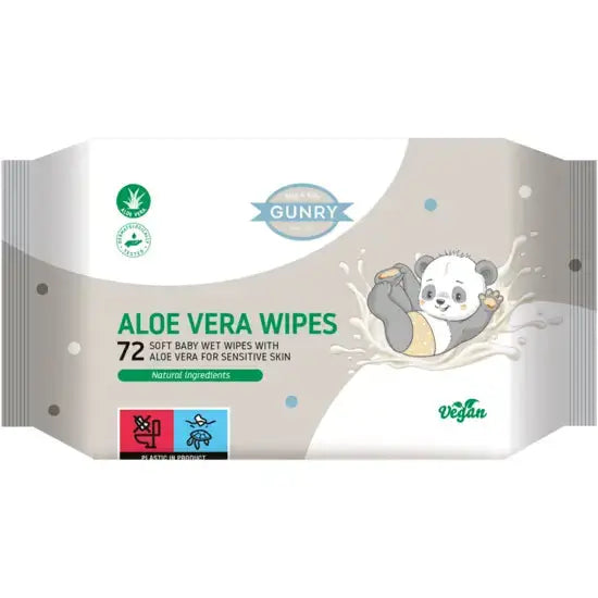 Gunry vauvanpyyhkeet aloe veralla, 72 kpl, panda-kuvaus, vegaani ja luonnolliset ainesosat